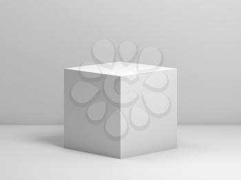 Abstract classical still life installation with white cube. 3d render illustration