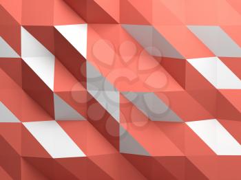 Digital polygonal pattern. Abstract red white cg background texture, 3d render illustration
