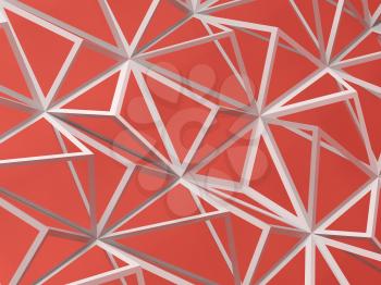 White digital polygonal mesh pattern over red vackground. Abstract background texture, 3d render illustration
