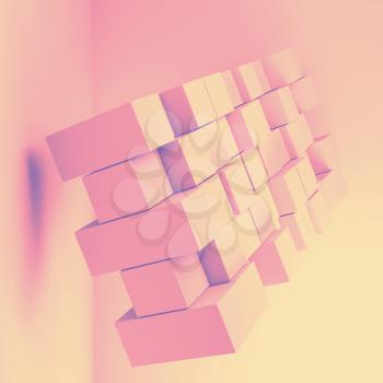 Abstract square digital background with colorful random extruded cubes. 3d render illustration