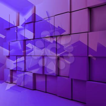 Abstract colorful digital background with random extruded cubes installation. 3d illustration