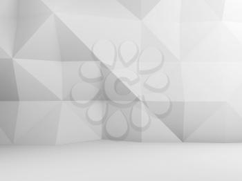 Abstract empty white interior with polygonal pattern on the wall, 3d render illustration