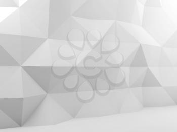 Abstract white interior with low poly pattern on the wall, 3d render illustration