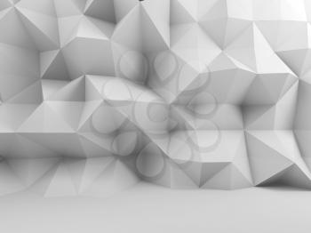 Abstract white interior with sharp polygonal pattern on the wall, 3d render illustration