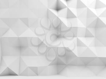 Abstract white interior with polygonal pattern on the wall, 3d render illustration
