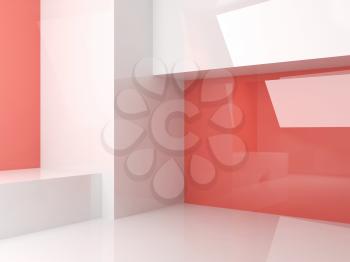Abstract interior background, an empty red room with white geometric installation, 3d render illustration