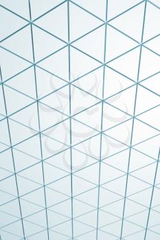 Abstract white background with triangles pattern on wall, blue toned 3d render illustration
