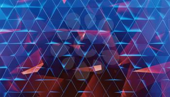 Abstract digital geometric pattern, blue red polygonal background, 3d render illustration
