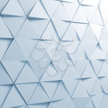 Abstract blue square digital background with triangles relief pattern on wall, 3d render illustration