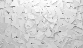 Abstract white wall background with chaotic triangles pattern, 3d render illustration

