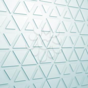 Abstract blue toned square digital background with triangles relief pattern on wall, 3d render illustration