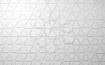 Abstract white digital background with triangles relief pattern on wall, 3d render illustration
