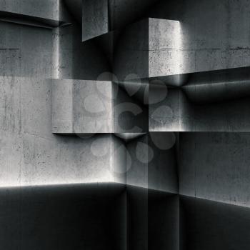 Abstract dark square concrete background with double exposure effect, 3d illustration