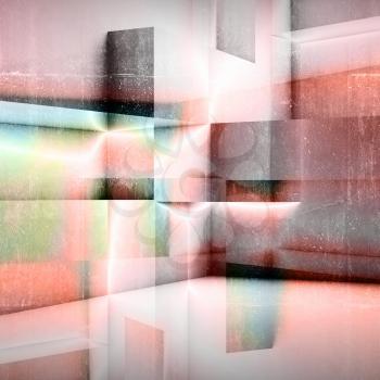 Abstract colorful square concrete background pattern with double exposure effect, 3d render illustration