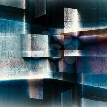 Abstract colorful dark square concrete background with double exposure effect, 3d render illustration