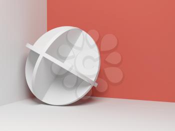 Abstract white object stands in a corner of empty room, 3d render illustration