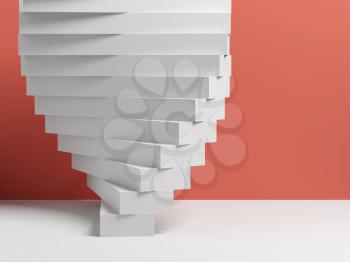 Abstract white parametric installation of boxes over pink wall background, 3d render illustration