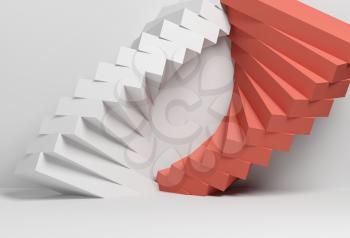 Abstract parametric installation over white wall background, 3d render illustration