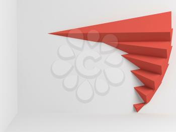 Abstract red parametric installation over white wall background, 3d render illustration