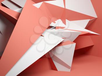 Abstract chaotic polygonal structure over red background, 3d render illustration