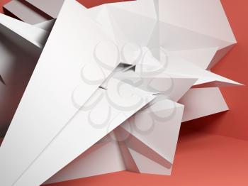 Abstract white chaotic polygonal structure over red background, 3d render illustration