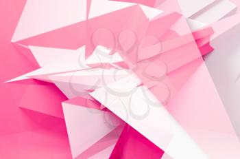 Abstract pink white chaotic polygonal structure, background texture, 3d render illustration