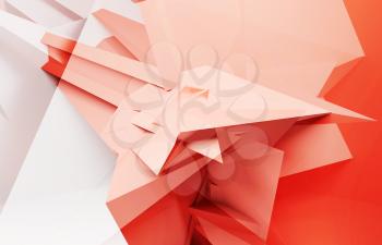 Abstract red white chaotic polygonal structure, background texture, 3d render illustration