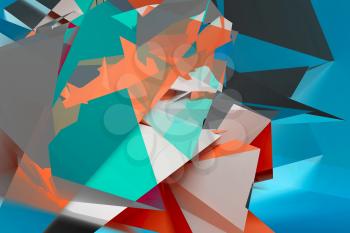 Abstract colorful digital chaotic polygonal structure, background texture, 3d render illustration