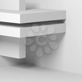 Abstract square digital background with white minimal installation on the wall. 3d render illustration