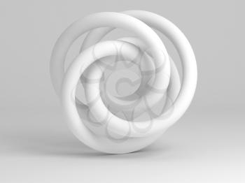 Torus knot geometrical representation. Abstract white installation on white background. 3d rendering illustration