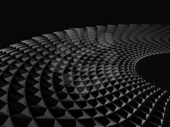 Digital graphic background with round parametric black structure fragment. Abstract geometric pattern, 3d rendering illustration 