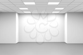 Abstract white empty open space symmetrical office interior background, 3d rendering illustration