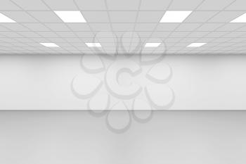 Wide room, an empty symmetrical office interior background, 3d rendering illustration