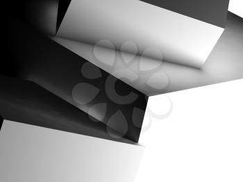 Abstract low poly black white geometric installation, digital graphic background. 3d render illustration