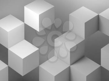 Abstract digital background with white and gray cubes installation. 3d rendering illustration