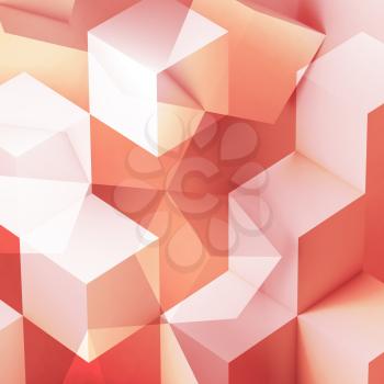 Abstract square graphical background, red white chaotic pattern of cubes. 3d rendering illustration