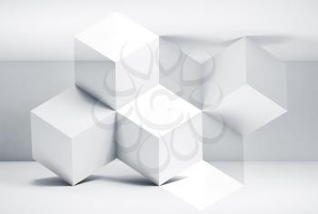 Abstract digital graphic background with white cubes installation. 3d rendering illustration
