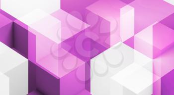Abstract purple digital graphic background with cubes pattern. Multi exposure effect, 3d rendering illustration