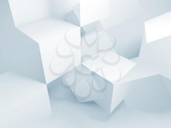 Abstract digital graphic background with white geometric installation. 3d rendering illustration