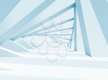 Abstract blue white geometric tunnel background. 3d render illustration