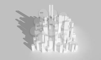 Abstract white city block. Digital model with geometric primitive skyscrapers, 3d rendering illustration