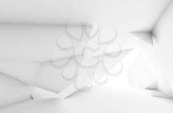 Abstract empty white room interior with geometric installation and double exposure effect, minimal architectural background. 3d render illustration
