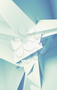 Abstract chaotic polygonal background texture, blue toned vertical 3d rendering illustration