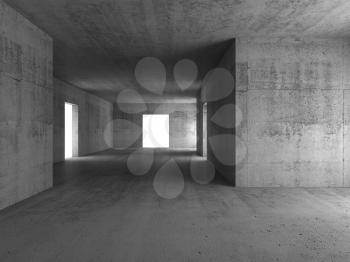 Abstract empty concrete corridor interior with white doors. 3d rendering illustration