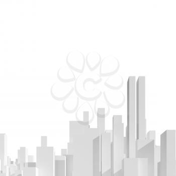 Abstract white city skyline isolated on white background. Digital model with primitive blank skyscrapers, square 3d rendering illustration