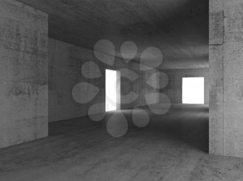 Abstract empty concrete interior with glowing doors. 3d rendering illustration
