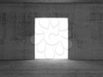 Glowing white doorway. Abstract empty concrete room interior background. 3d rendering illustration