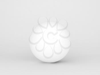 White spherical object with soft shadow standing over white background, 3d rendering illustration
