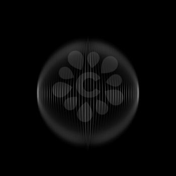 Abstract blurred high-tech spherical object isolated on black background, square digital illustration, 3d rendering