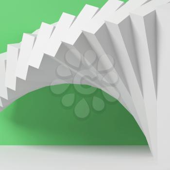 Abstract white parametric installation over green wall background, 3d rendering illustration